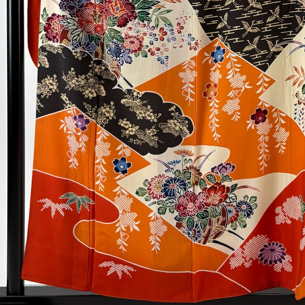 振袖禮服 身長157cm 袖長67.5cm L 雙層 花車 雲紋 漸層 橙色 純蠶絲 優品級