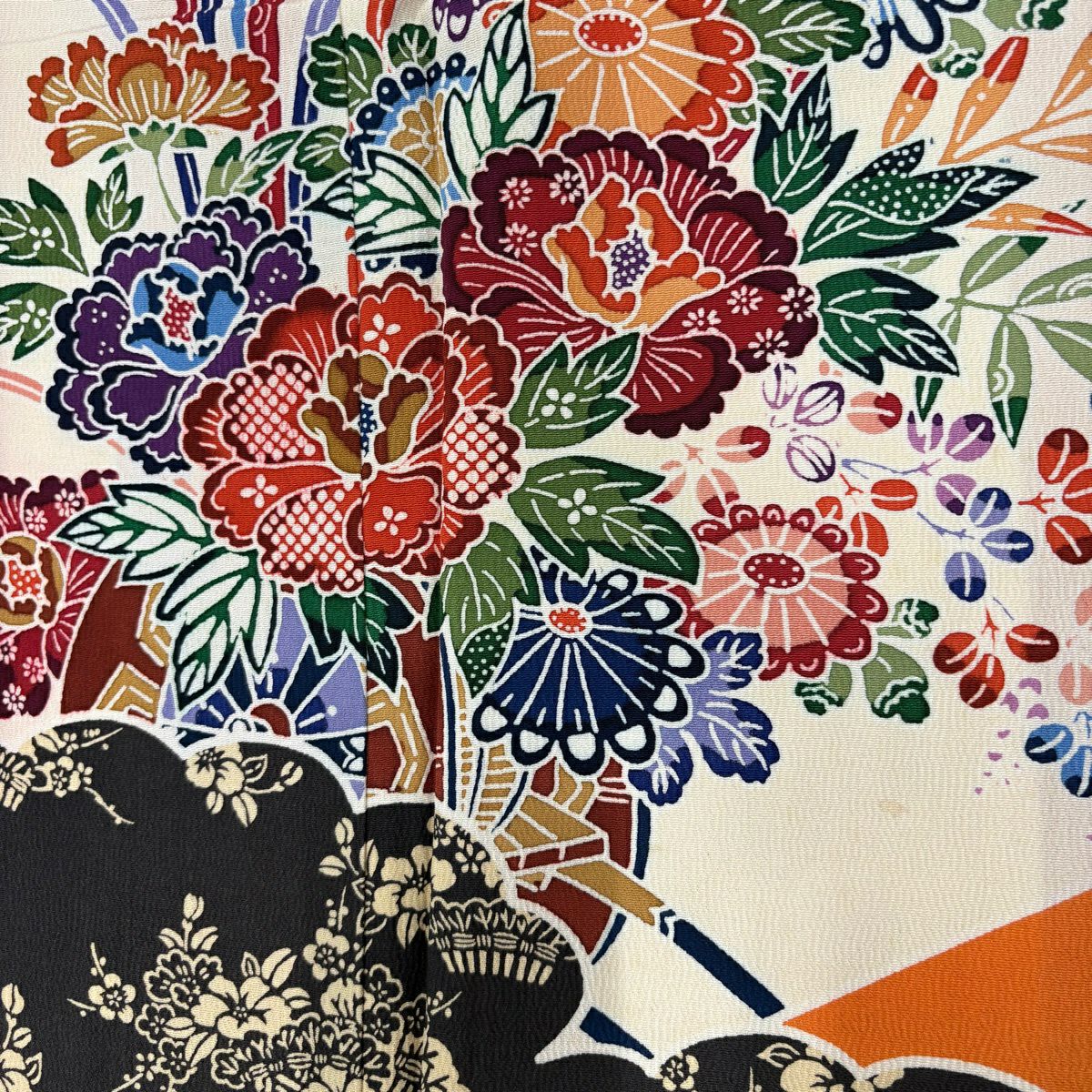 振袖禮服 身長157cm 袖長67.5cm L 雙層 花車 雲紋 漸層 橙色 純蠶絲 優品級