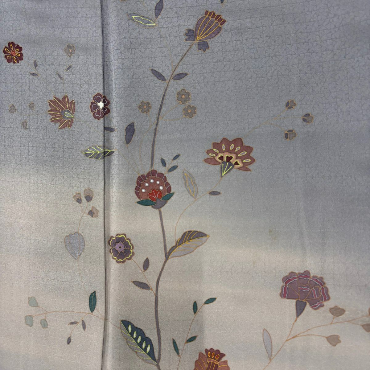 付下 身長162.5cm 袖長66cm M 雙層 草花紋紋 霞 漸層 灰紫 純蠶絲 優品級