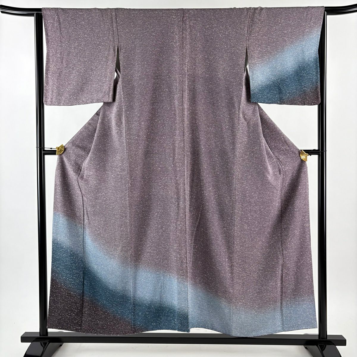 【美品】 付下 身長154.5cm 袖長63.5cm S 雙層 裾暈染圖案 幾何圖案 紫 純蠶絲 優品級