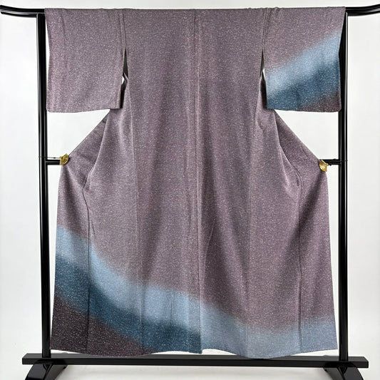 【美品】 付下 身長154.5cm 袖長63.5cm S 雙層 裾暈染圖案 幾何圖案 紫 純蠶絲 優品級