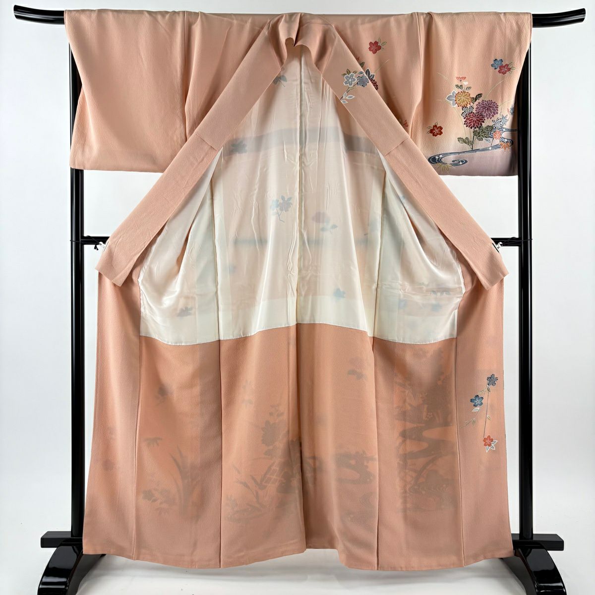 訪問服 身長163cm 袖長68cm L 雙層 菊花 流水 漸層 鮭粉色 純蠶絲 優品級