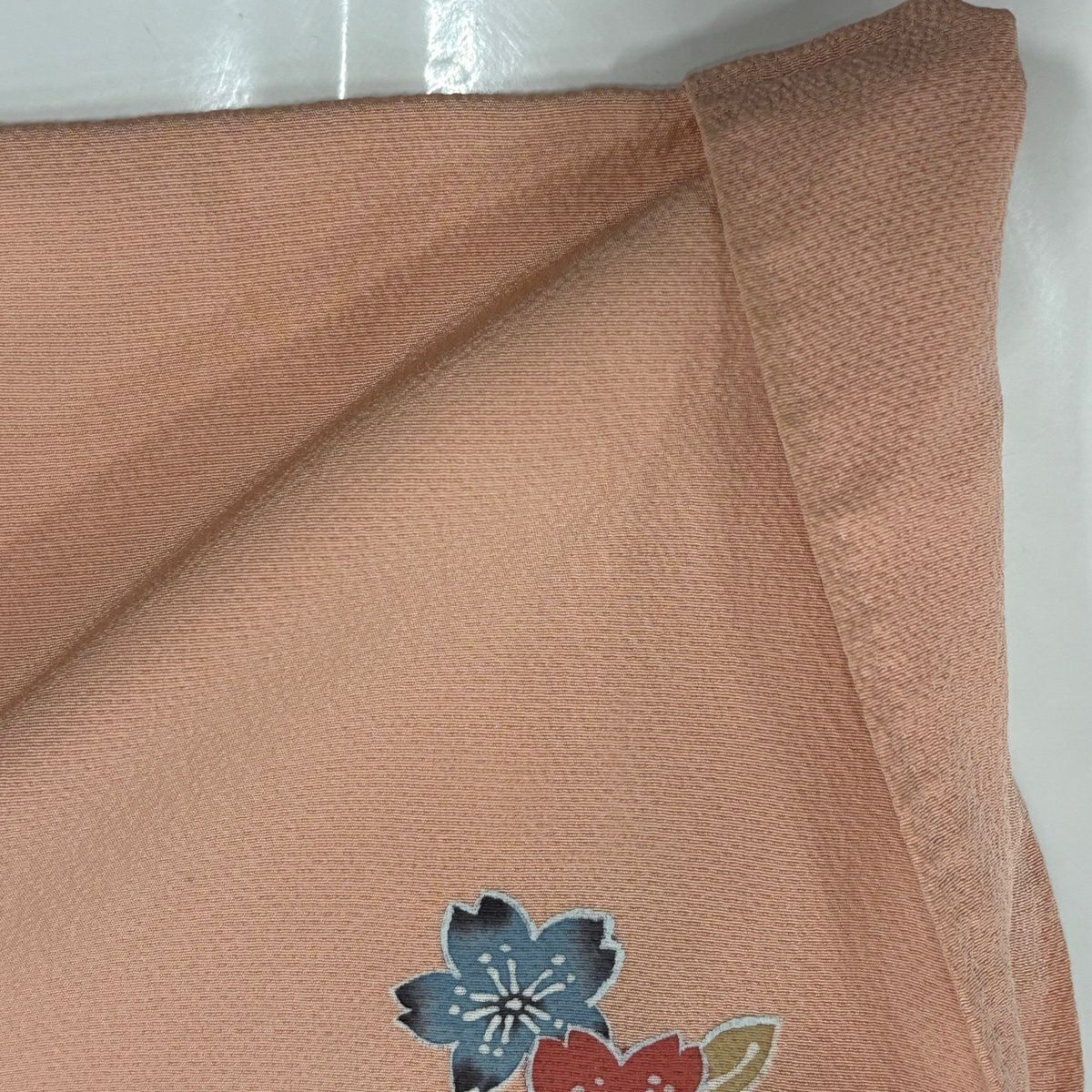 訪問服 身長163cm 袖長68cm L 雙層 菊花 流水 漸層 鮭粉色 純蠶絲 優品級