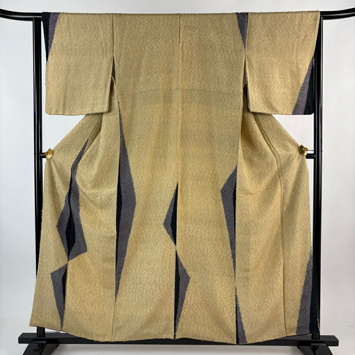 【美品】 付下 身長158.5cm 袖長64cm M 雙層 髭紬織織 幾何圖案 淺茶 純蠶絲 名品級
