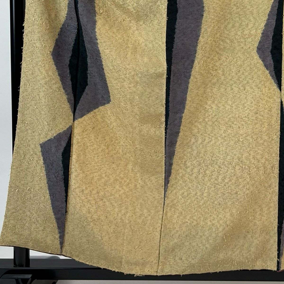 【美品】 付下 身長158.5cm 袖長64cm M 雙層 髭紬織織 幾何圖案 淺茶 純蠶絲 名品級
