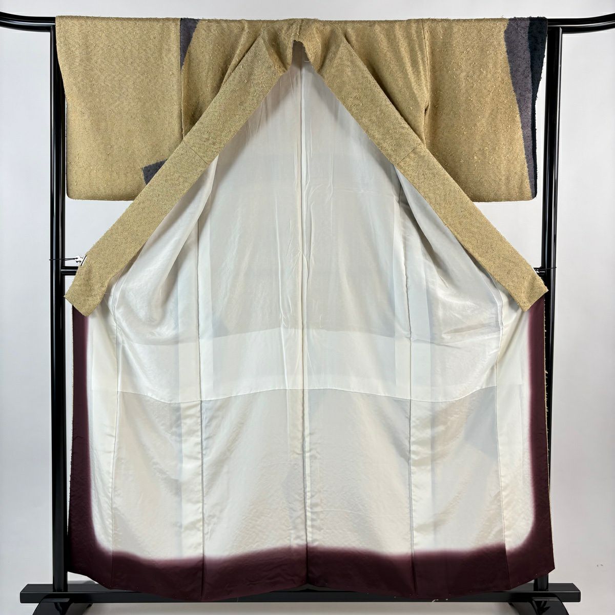 【美品】 付下 身長158.5cm 袖長64cm M 雙層 髭紬織織 幾何圖案 淺茶 純蠶絲 名品級