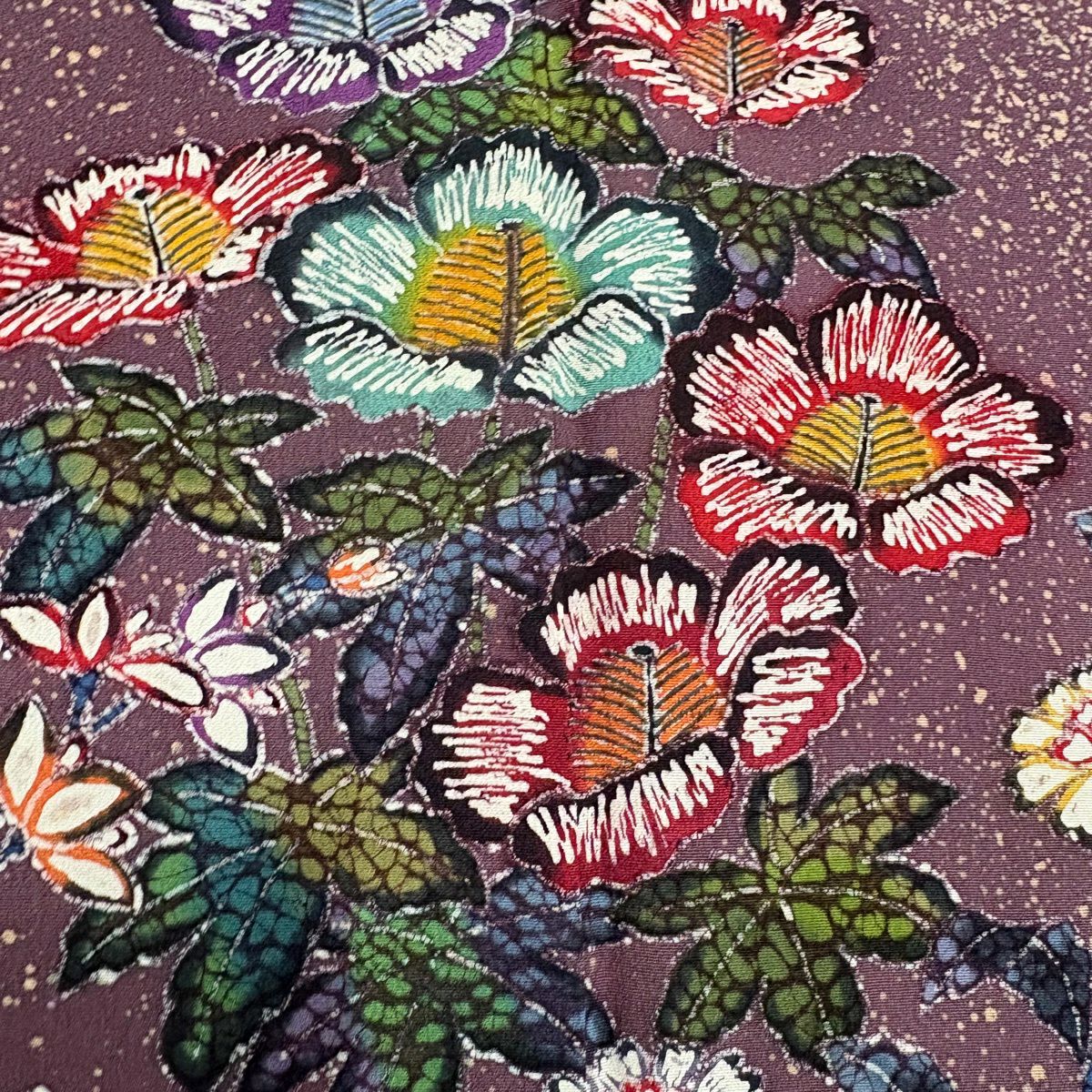 【美品】訪問服 身長158.5cm 袖長66.5cm M 雙層 落款あり 枝梅花 草花紋紋 染分 紫 純蠶絲 名品級