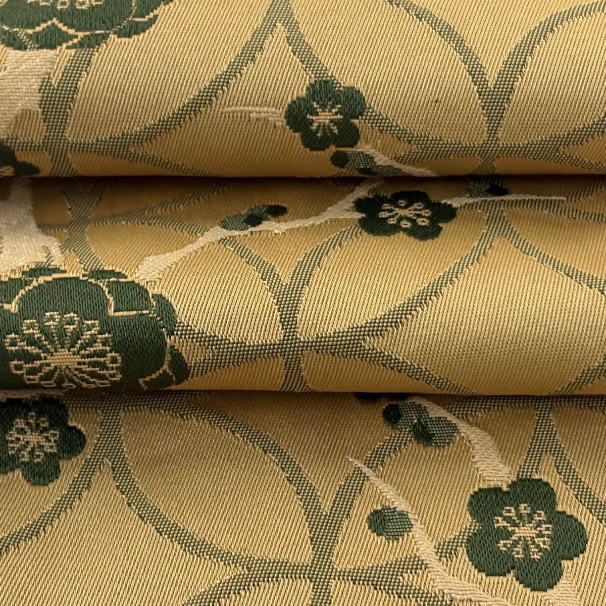【美品】半幅帶 優品級 枝梅花 七寶 薄茶 化纖