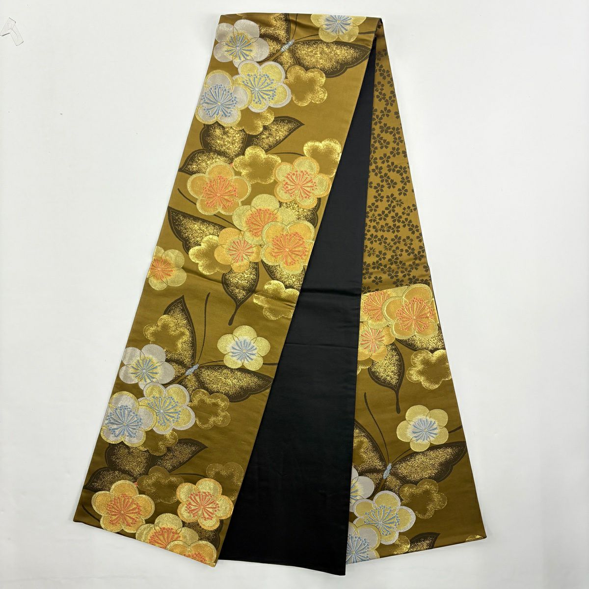 振袖禮服 身長169.5cm 袖長69.5cm L 雙層 袋帶全套 糸卷 梅花 金絲 絞染 深紅 純蠶絲 優品級