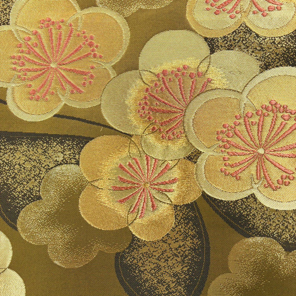 振袖禮服 身長169.5cm 袖長69.5cm L 雙層 袋帶全套 糸卷 梅花 金絲 絞染 深紅 純蠶絲 優品級