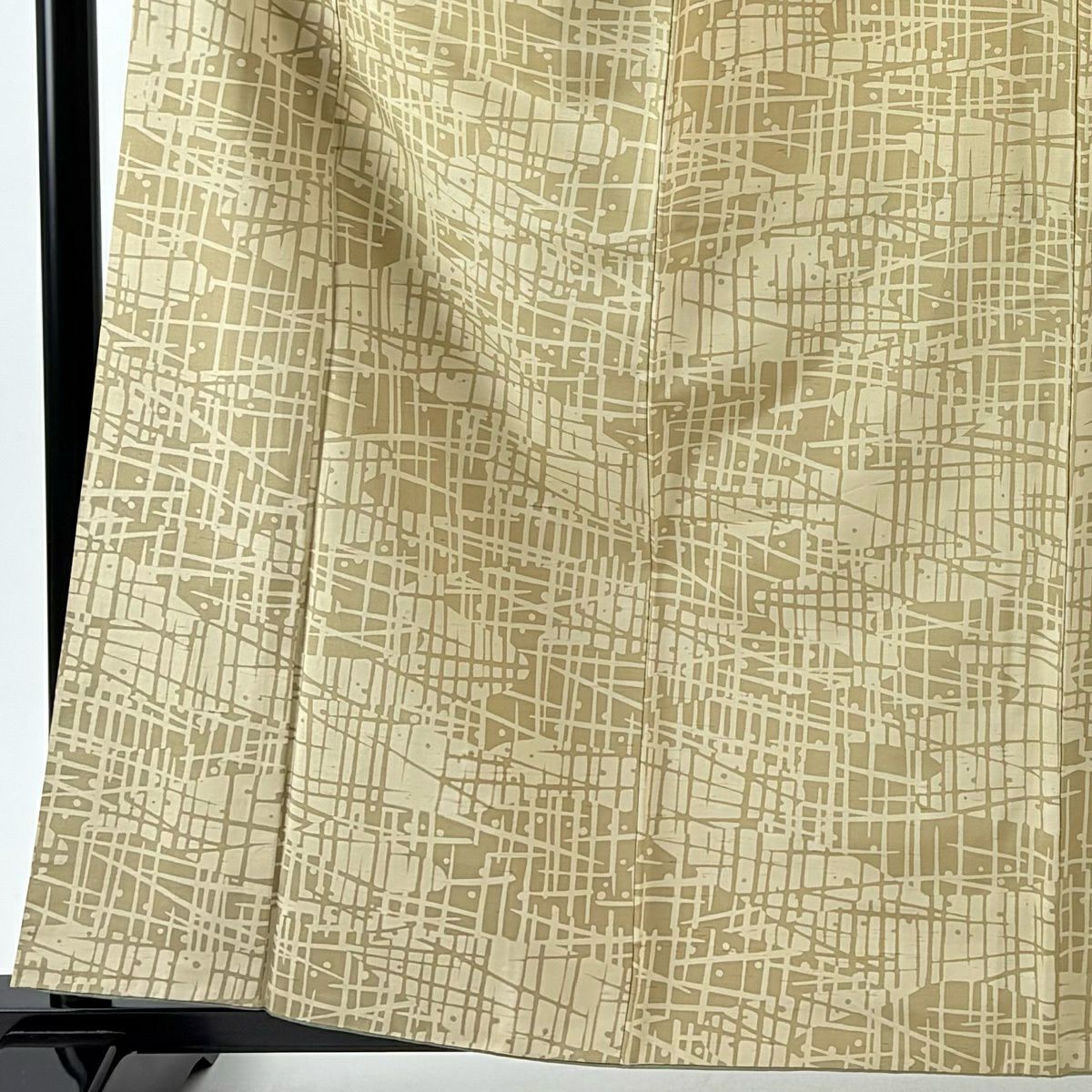 【美品】 小紋 身長161cm 袖長64cm M 雙層 袋帶套裝 紬織織 幾何圖案 黃土 純蠶絲 名品級