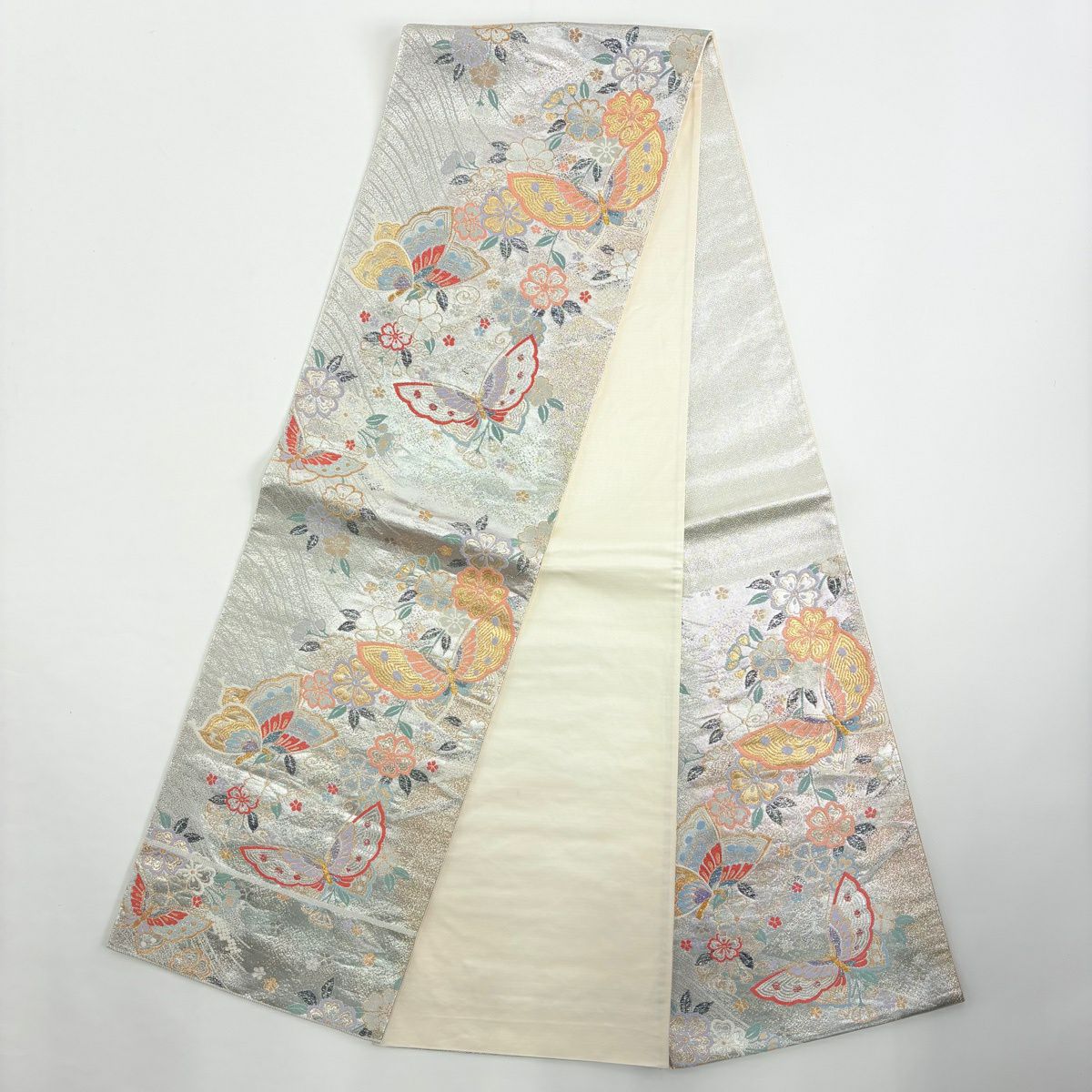 振袖禮服 身長171cm 袖長67.5cm L 雙層 袋帶全套 櫻花花瓣 金彩裝飾 漸層 粉色 純蠶絲 名品級