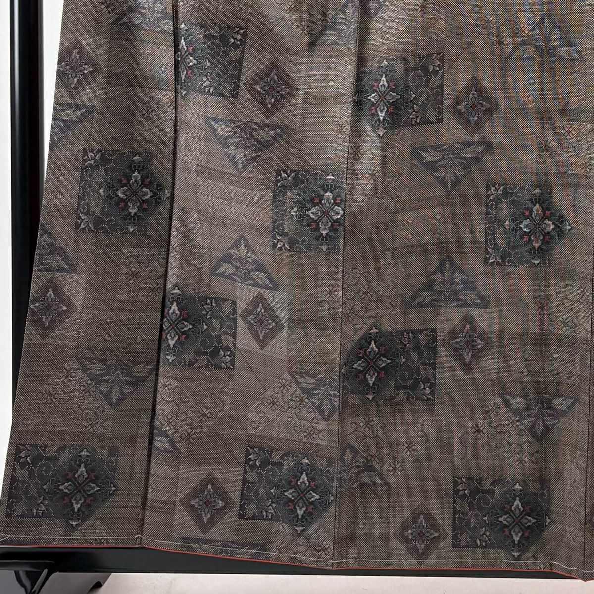 【美品】 大島紬織 身長161cm 袖長65cm M 雙層 名古屋帶套裝 純泥染 證書齊全 華紋 草花紋紋 焦茶 純蠶絲 秀品級