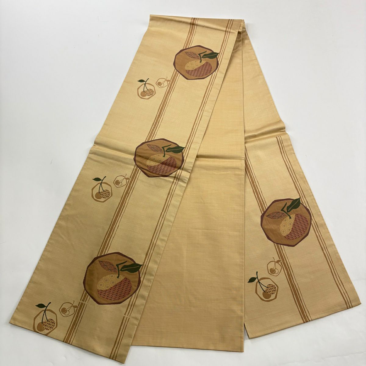 【美品】 小紋 身長163cm 袖長64cm M 雙層 袋帶套裝 條紋 絞染 漸層 小豆色 純蠶絲 優品級