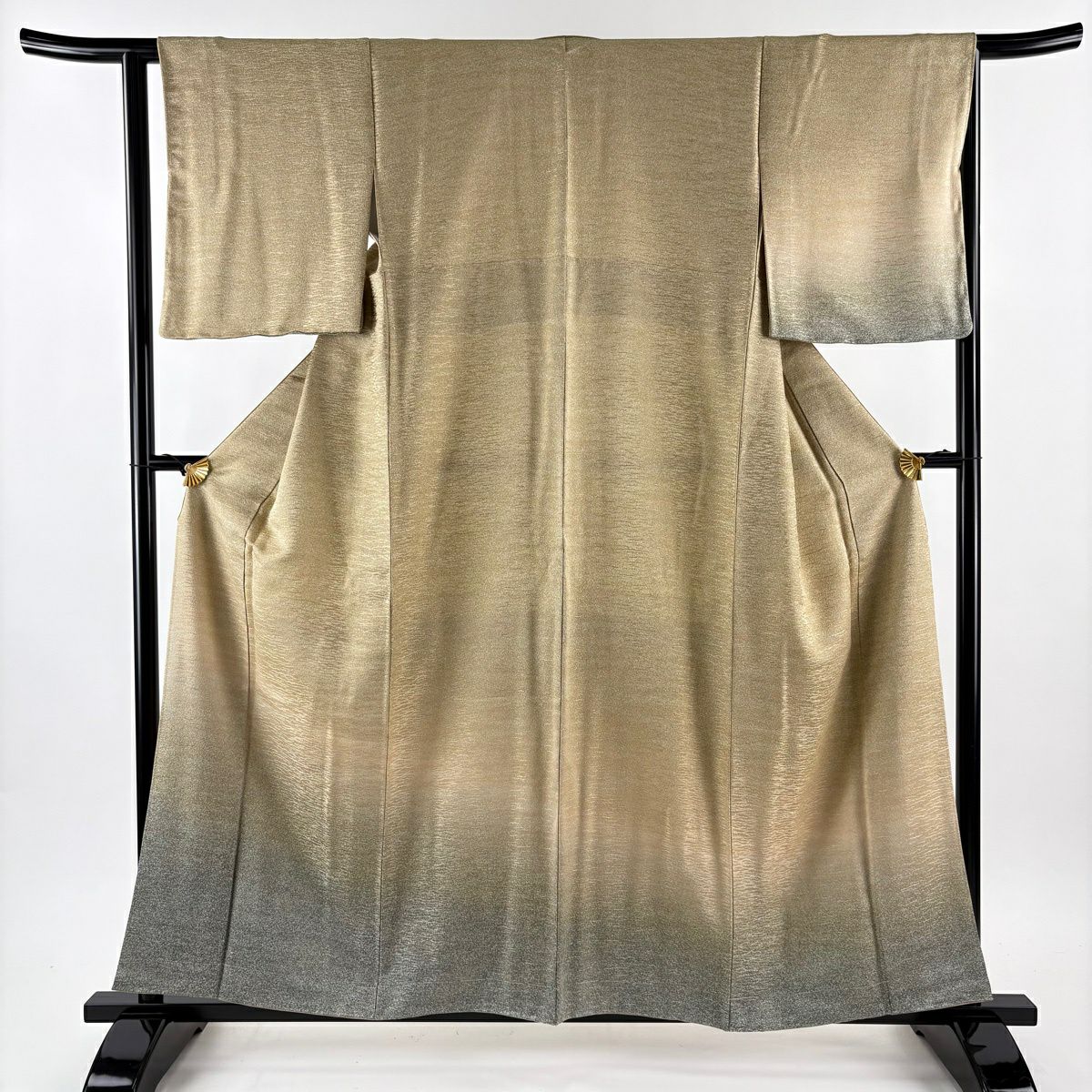 【美品】 付下 身長159cm 袖長64cm M 雙層 袋帶套裝 霞暈染 地紋 淺茶 純蠶絲 優品級