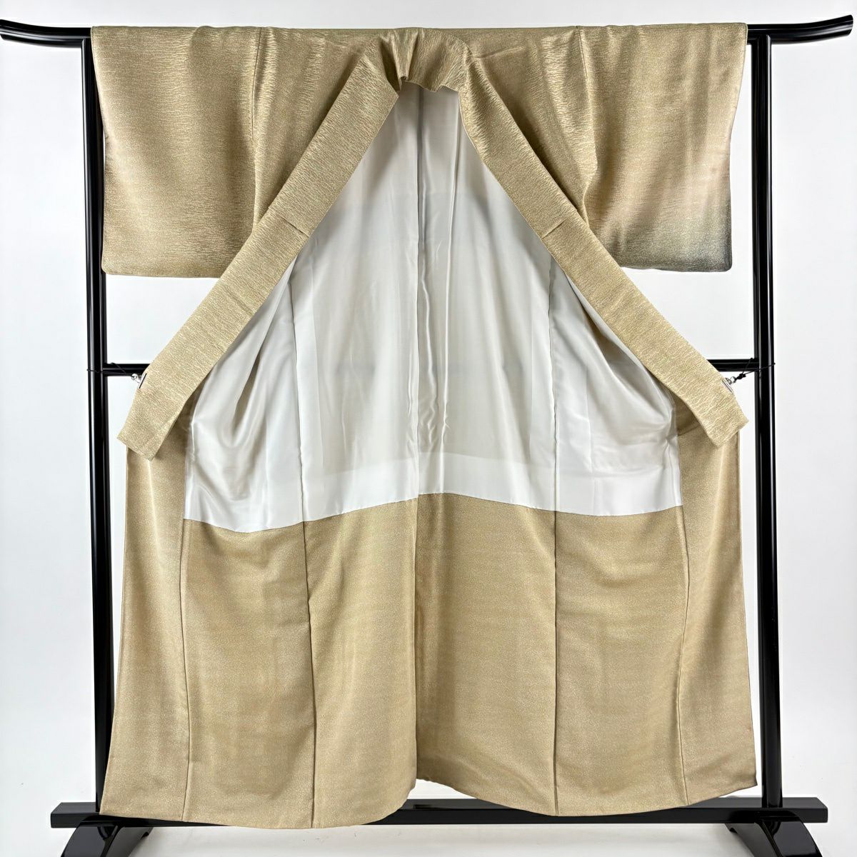 【美品】 付下 身長159cm 袖長64cm M 雙層 袋帶套裝 霞暈染 地紋 淺茶 純蠶絲 優品級