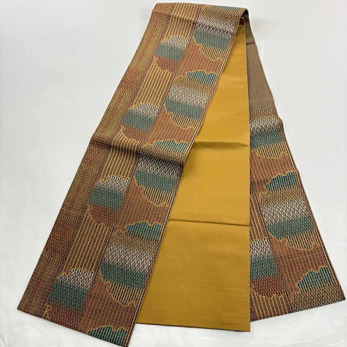 【美品】 付下 身長159cm 袖長64cm M 雙層 袋帶套裝 霞暈染 地紋 淺茶 純蠶絲 優品級