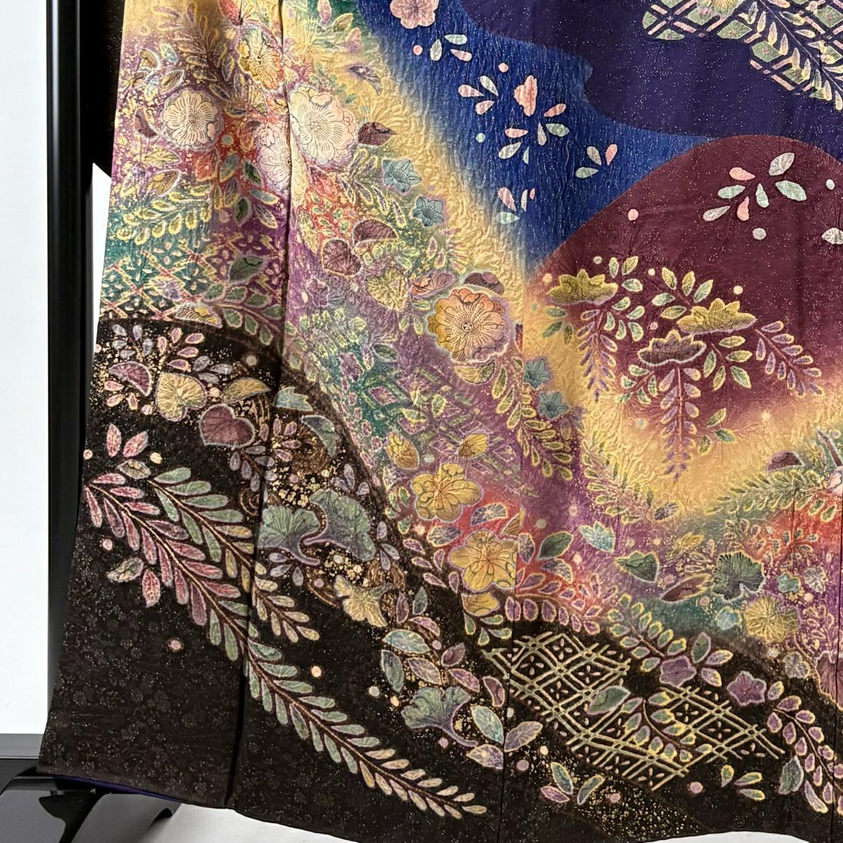 【美品】振袖禮服 身長162cm 袖長67.5cm L 雙層 辻花染 菱紋 金通し 金銀彩 紫 純蠶絲 逸品級