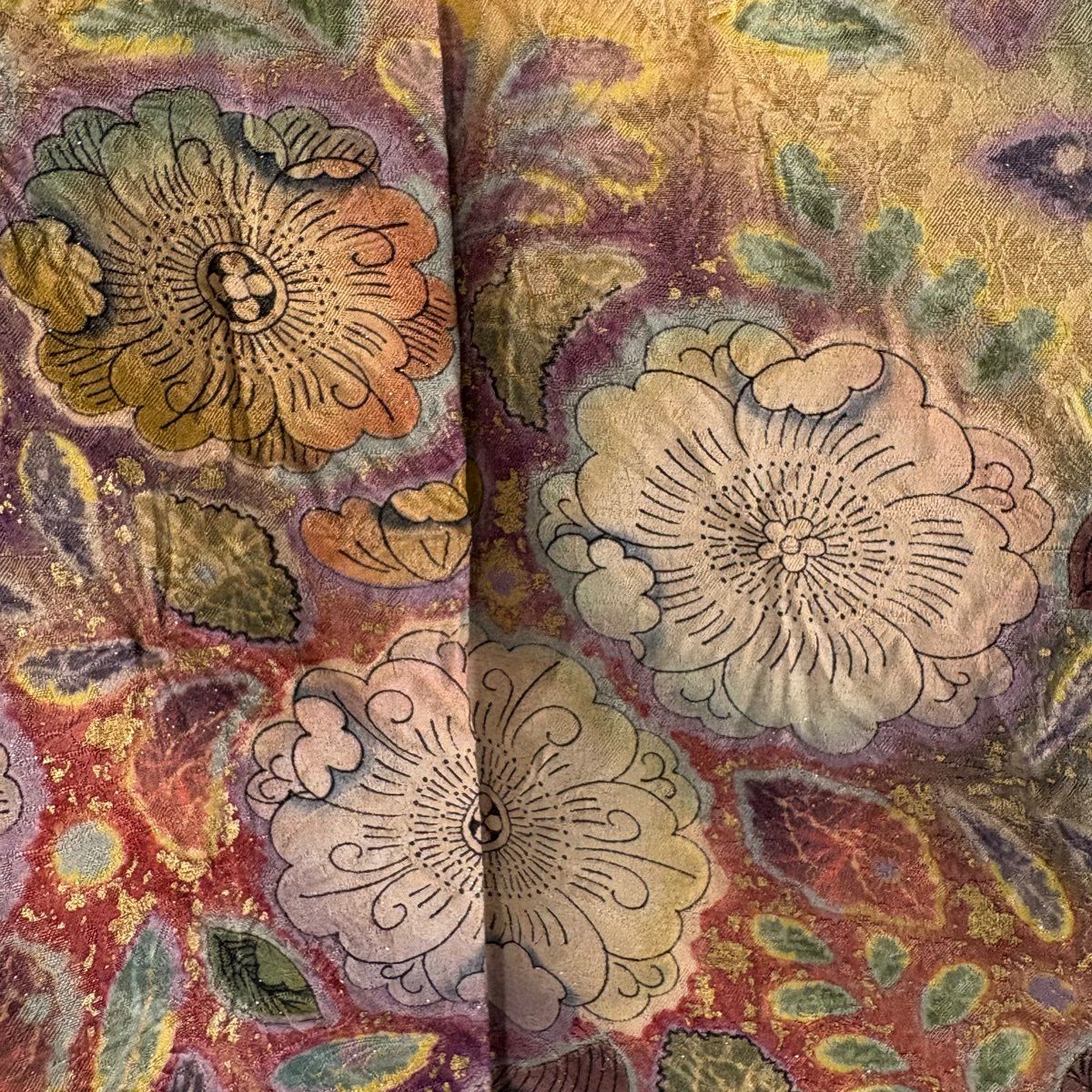【美品】振袖禮服 身長162cm 袖長67.5cm L 雙層 辻花染 菱紋 金通し 金銀彩 紫 純蠶絲 逸品級