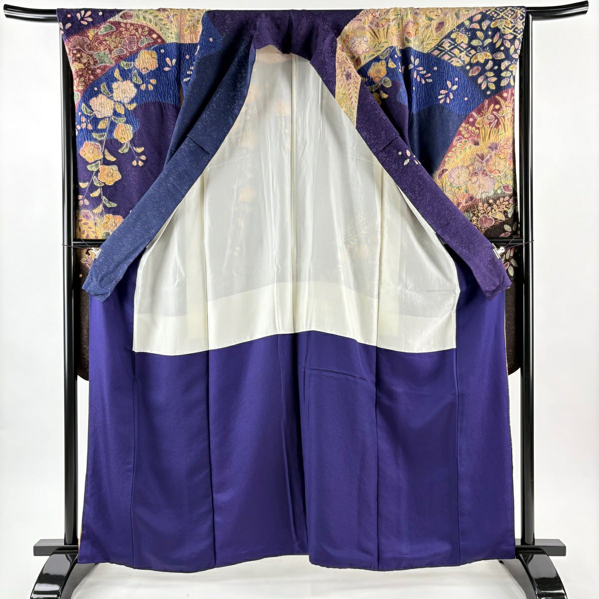 【美品】振袖禮服 身長162cm 袖長67.5cm L 雙層 辻花染 菱紋 金通し 金銀彩 紫 純蠶絲 逸品級