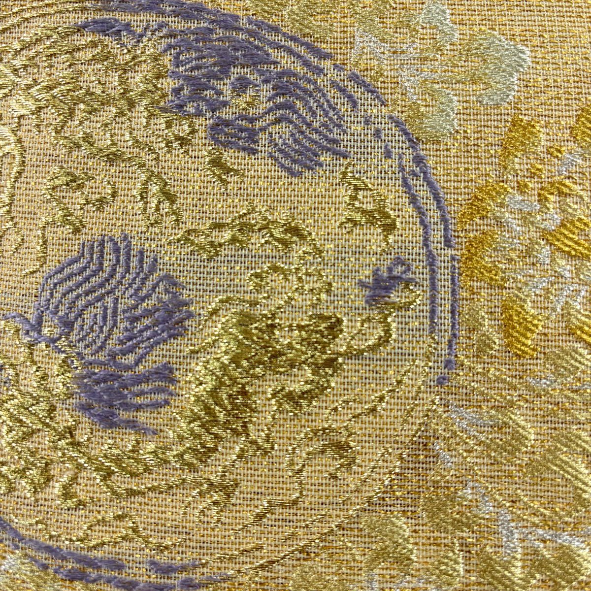【美品】 袋帶 秀品級 花唐草紋 圓文 唐織 金銀線 金 六通 純蠶絲