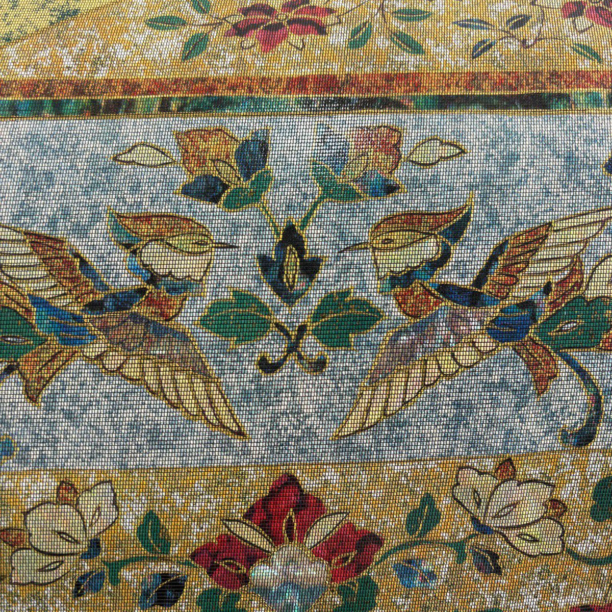 【美品】 袋帶 秀品級 花鳥 花唐草紋 金金箔 青灰 純蠶絲