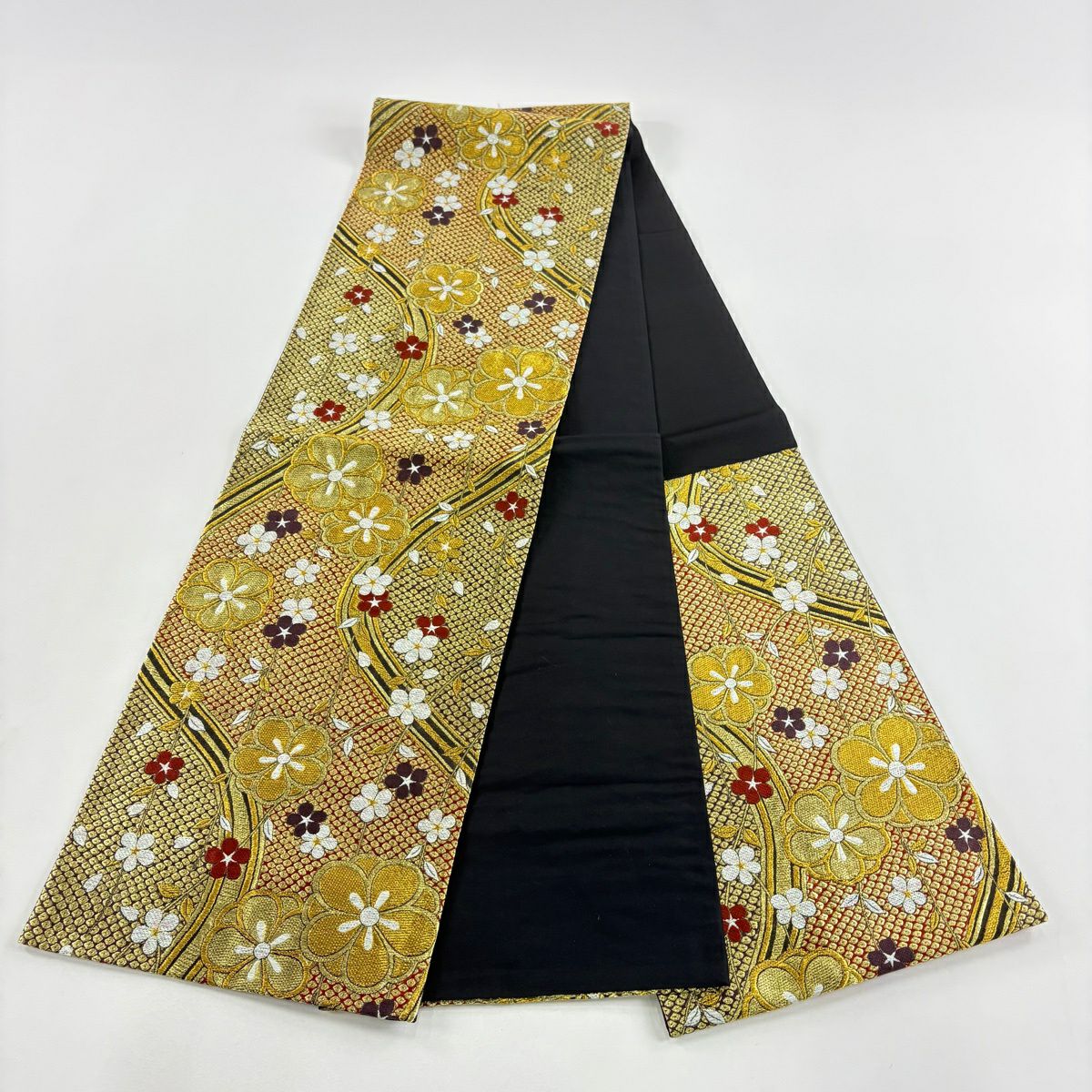 【美品】 袋帶 秀品級 梅花 疋田 金銀絲 金金箔 金色 六通 純蠶絲