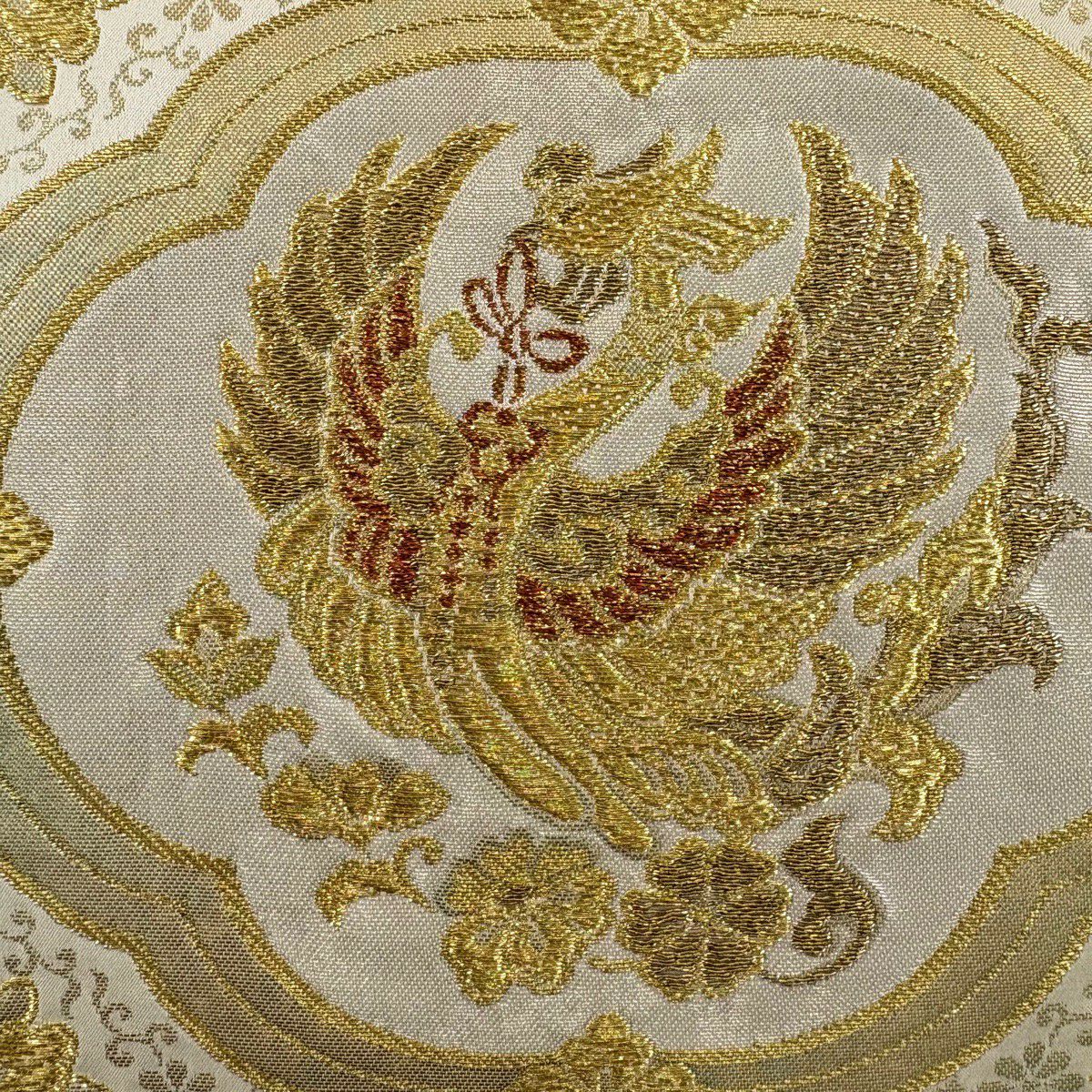 袋帶 秀品級 青銅金金箔 鳳凰 華紋 金絲 金金箔 銀 六通 純蠶絲