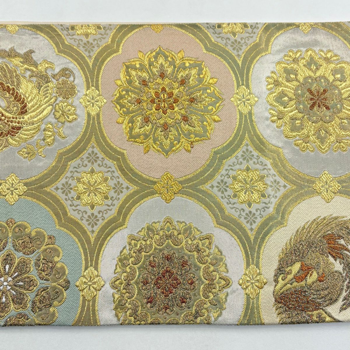 袋帶 秀品級 青銅金金箔 鳳凰 華紋 金絲 金金箔 銀 六通 純蠶絲