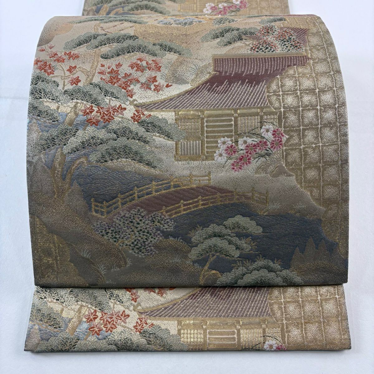 袋帶 秀品級 建築 花車 金絲 金金箔 金 六通 純蠶絲