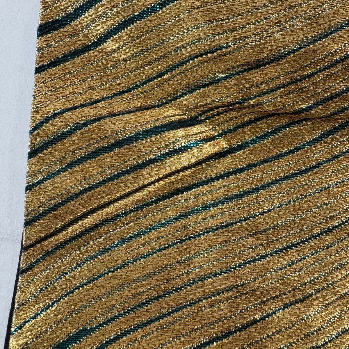 袋帶 秀品級 草花紋紋 斜條 金絲 金金箔 金 六通 純蠶絲