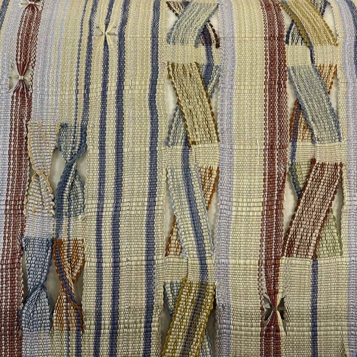 【美品】 袋帶 秀品級 條紋 幾何學 組織 銀線 灰綠 大鼓圖案 純蠶絲