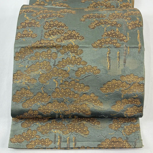 名古屋帶 秀品級 八寸名古屋帶 關西仕立 松樹 標紋 綠 純蠶絲