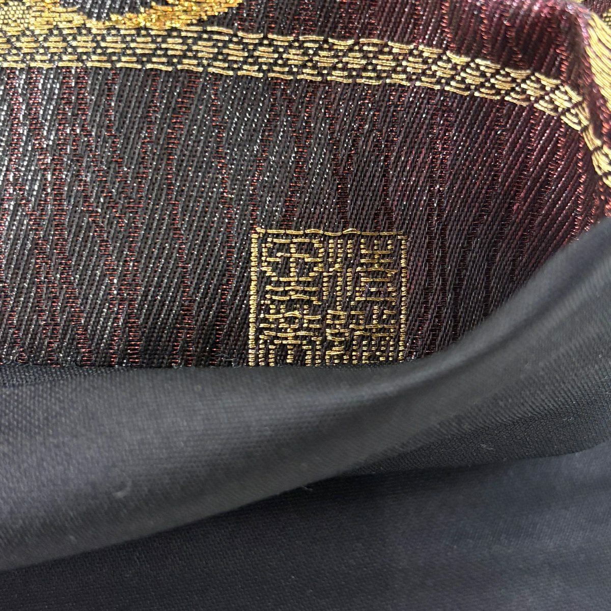 【美品】 袋帶 秀品級 落款あり 七寶紋 花 金絲 金金箔 紅紫 六通 純蠶絲
