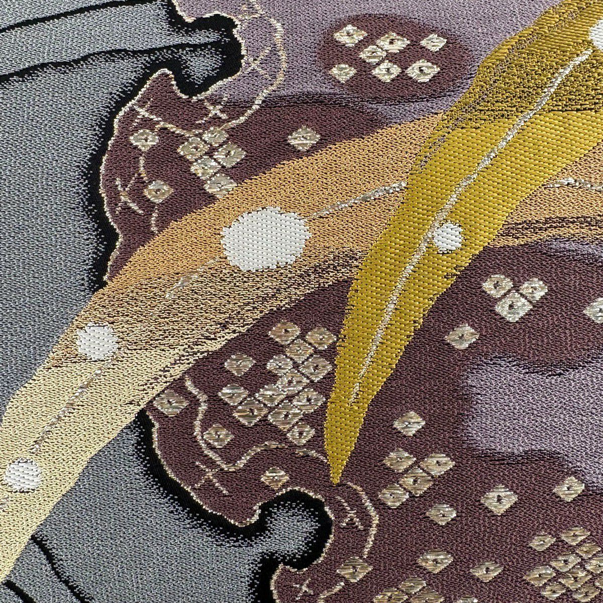 【美品】 袋帶 秀品級 雪輪 芝 金金箔 灰 深藍 六通 純蠶絲