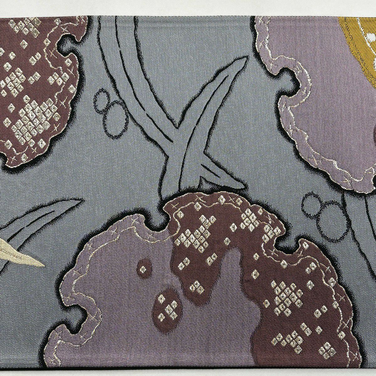 【美品】 袋帶 秀品級 雪輪 芝 金金箔 灰 深藍 六通 純蠶絲