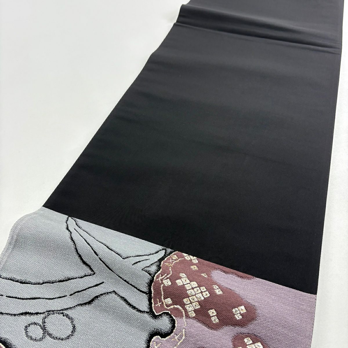 【美品】 袋帶 秀品級 雪輪 芝 金金箔 灰 深藍 六通 純蠶絲
