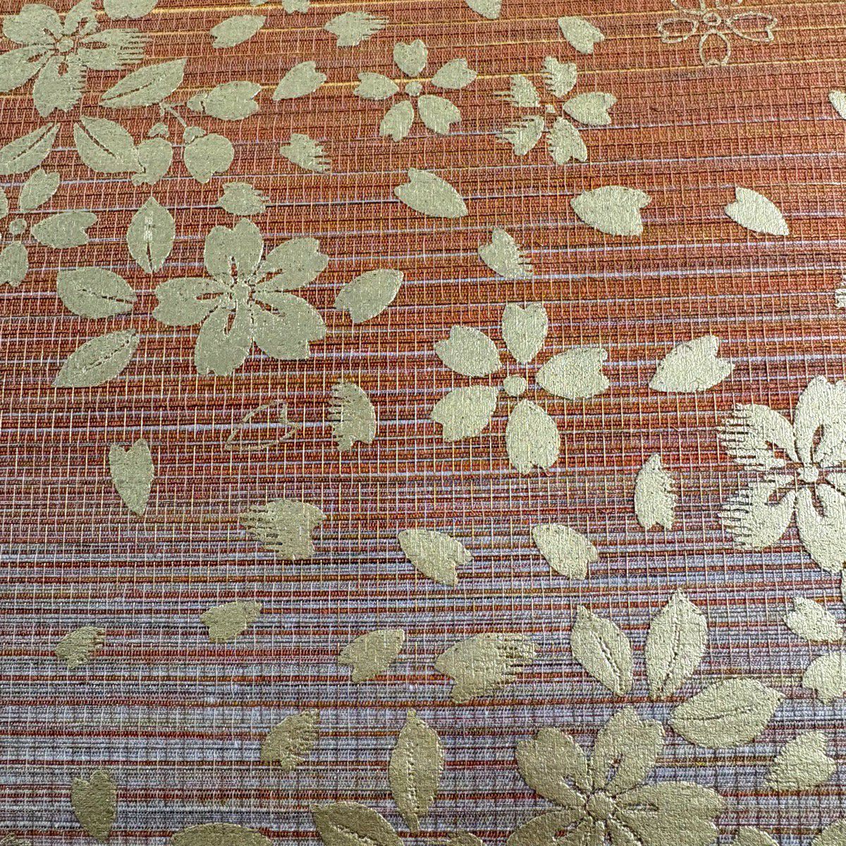 【美品】 袋帶 秀品級 樱花花瓣 金彩裝飾 鮭粉色 全通 純蠶絲