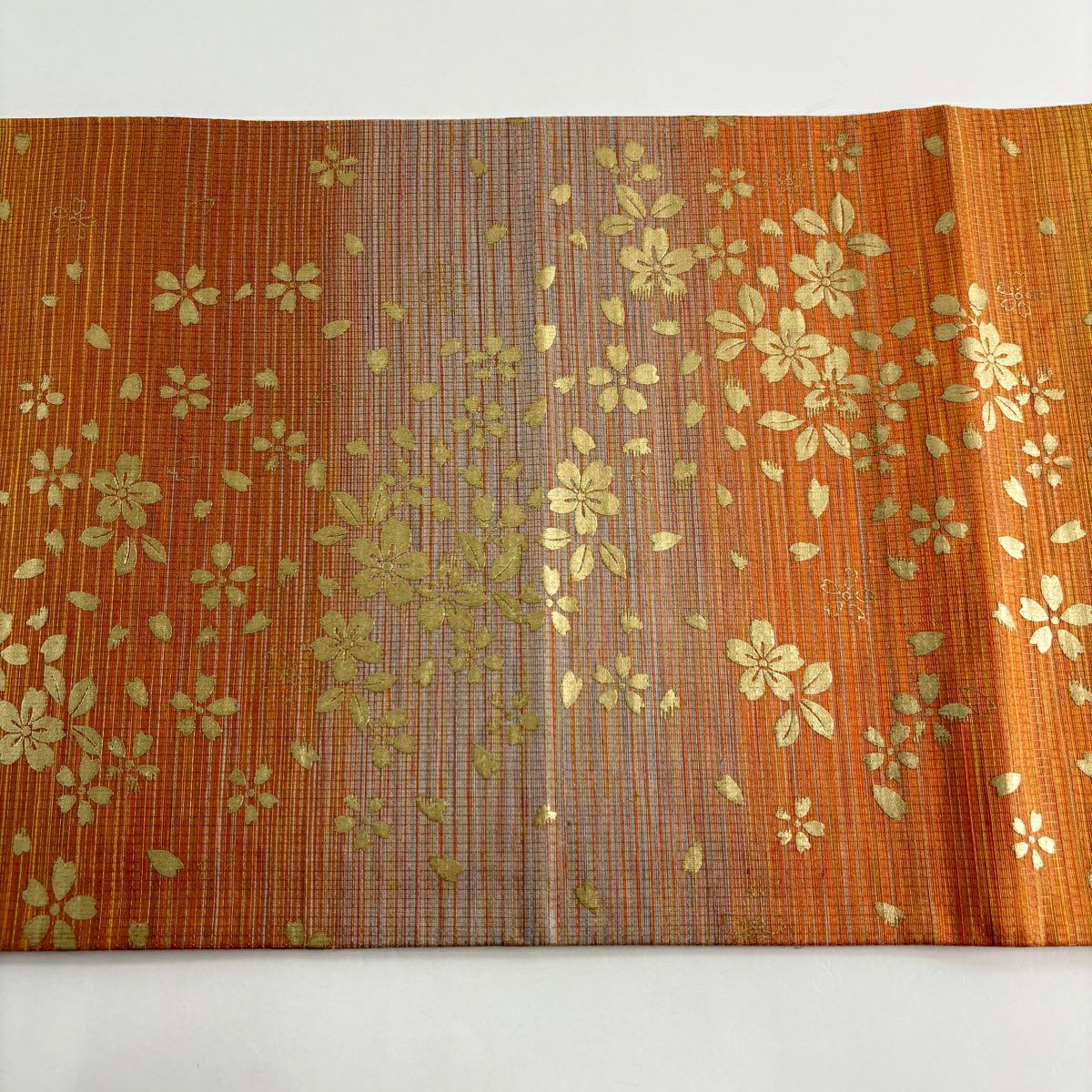 【美品】 袋帶 秀品級 樱花花瓣 金彩裝飾 鮭粉色 全通 純蠶絲