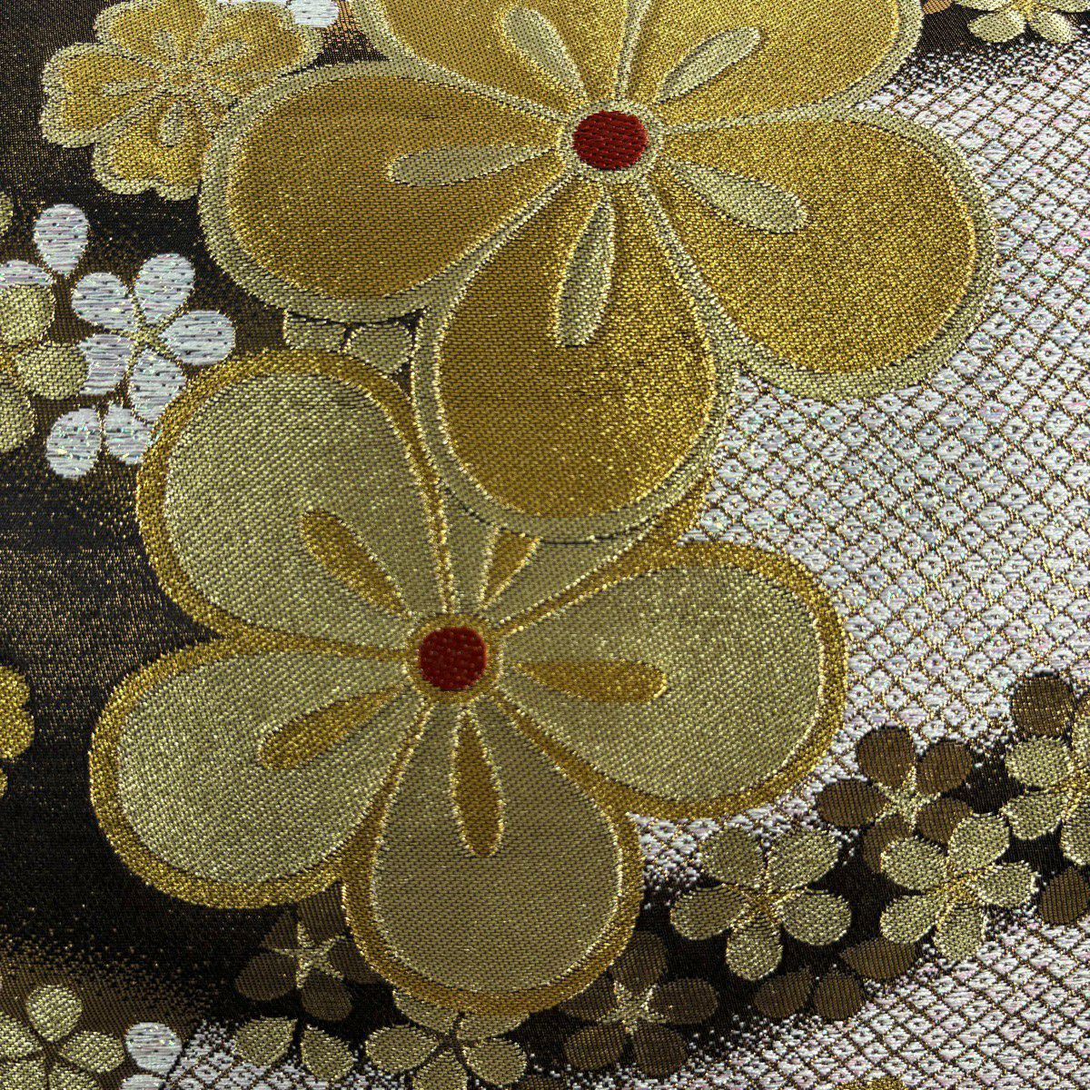 【美品】 袋帶 秀品級 梅花 疋田 金絲 金金箔 金色 六通 純蠶絲