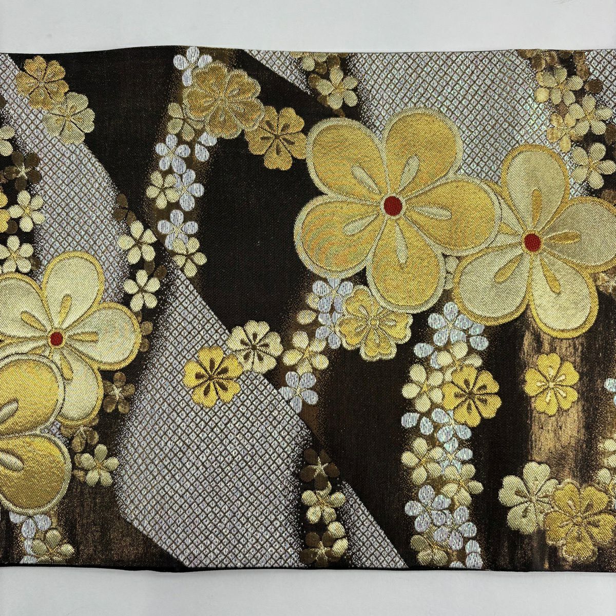 【美品】 袋帶 秀品級 梅花 疋田 金絲 金金箔 金色 六通 純蠶絲
