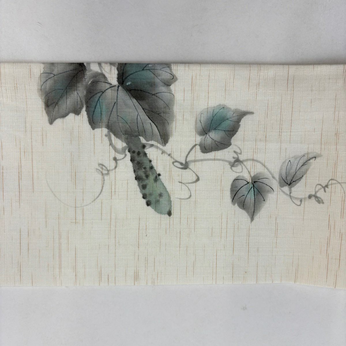 名古屋帶 秀品級 附落款 蟲子 胡瓜 奶油色 純蠶絲