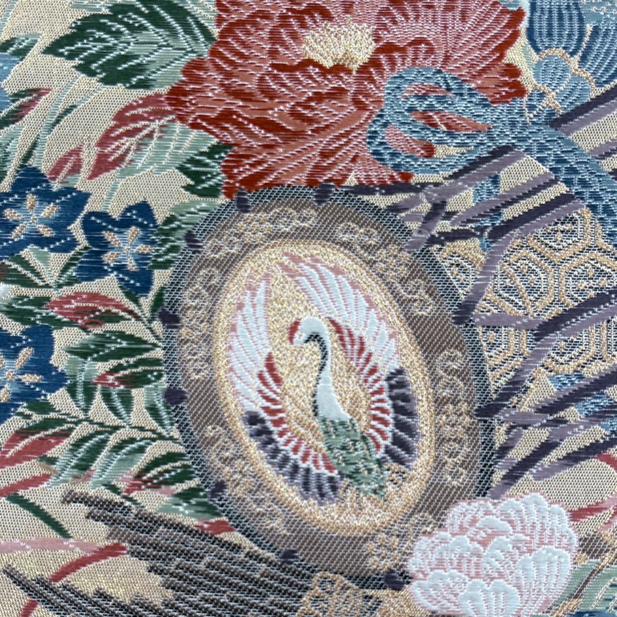 【美品】 袋帶 名品級 加賀之美 草花紋紋 鼓 金絲 金金箔 金色 六通 純蠶絲