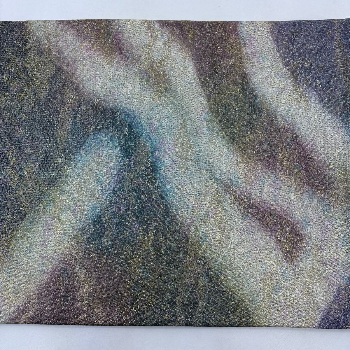 【美品】 袋帶 名品級 霞 金金箔 深綠 お太鼓圖案 純蠶絲