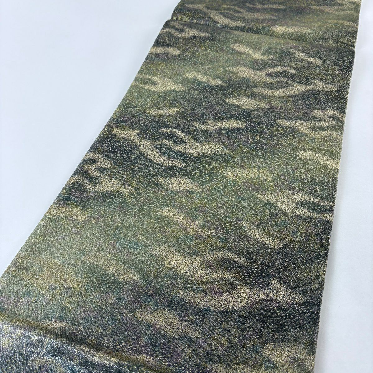 【美品】 袋帶 名品級 霞 金金箔 深綠 お太鼓圖案 純蠶絲