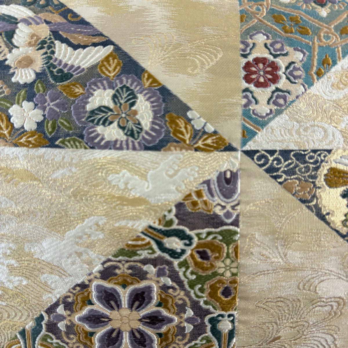 【美品】 袋帶 名品級 江戶時代 鳥 華紋 金絲 金金箔 米色 六通 純蠶絲
