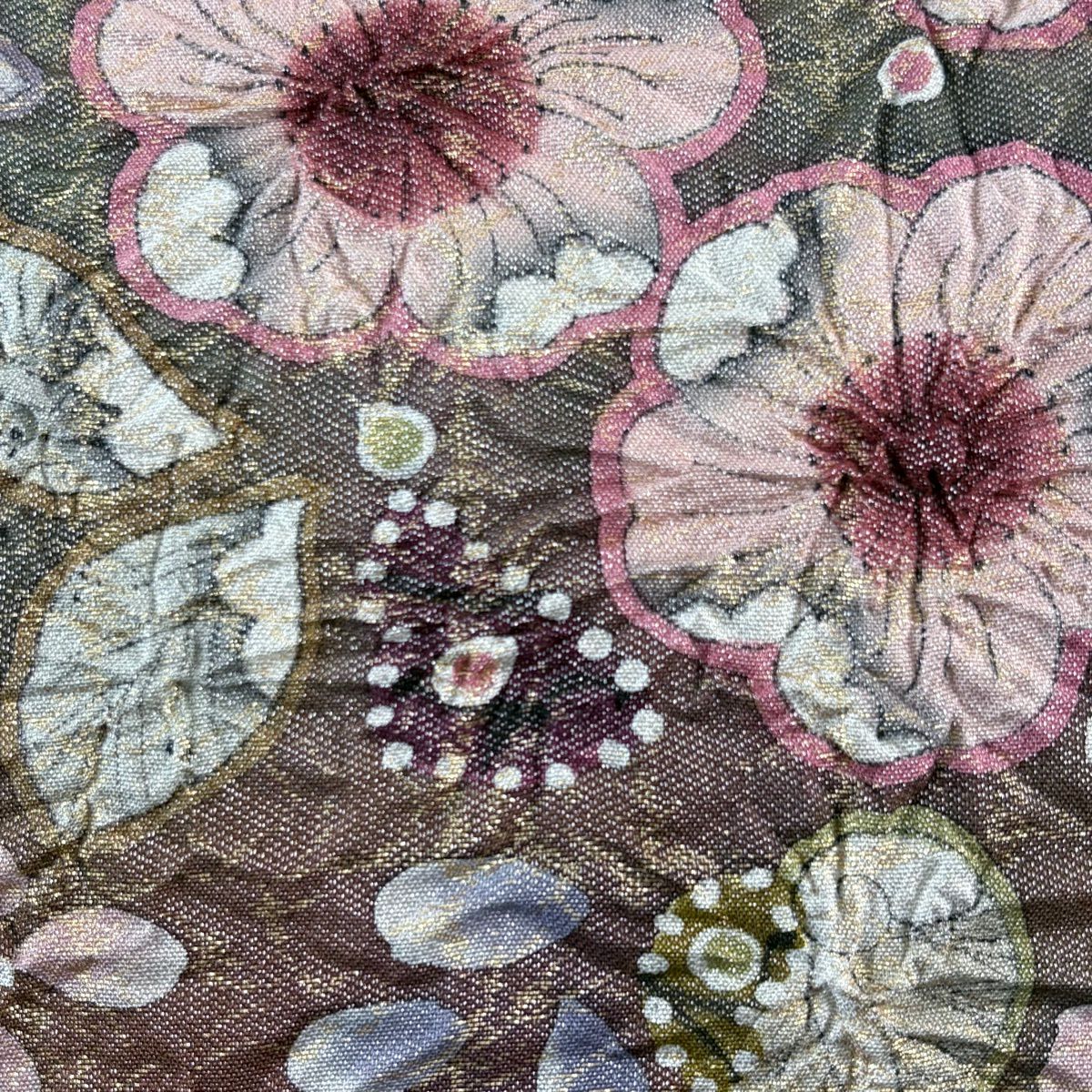 【美品】 袋帶 名品級 落款あり 辻花染 金絲 金金箔 紅紫 お太鼓柄 純蠶絲