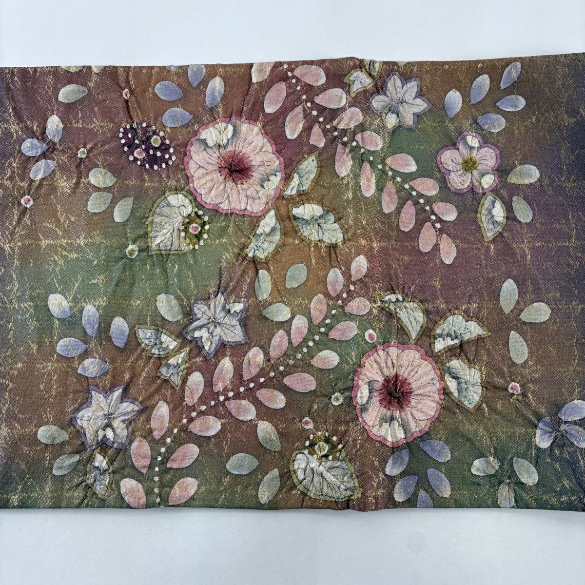 【美品】 袋帶 名品級 落款あり 辻花染 金絲 金金箔 紅紫 お太鼓柄 純蠶絲