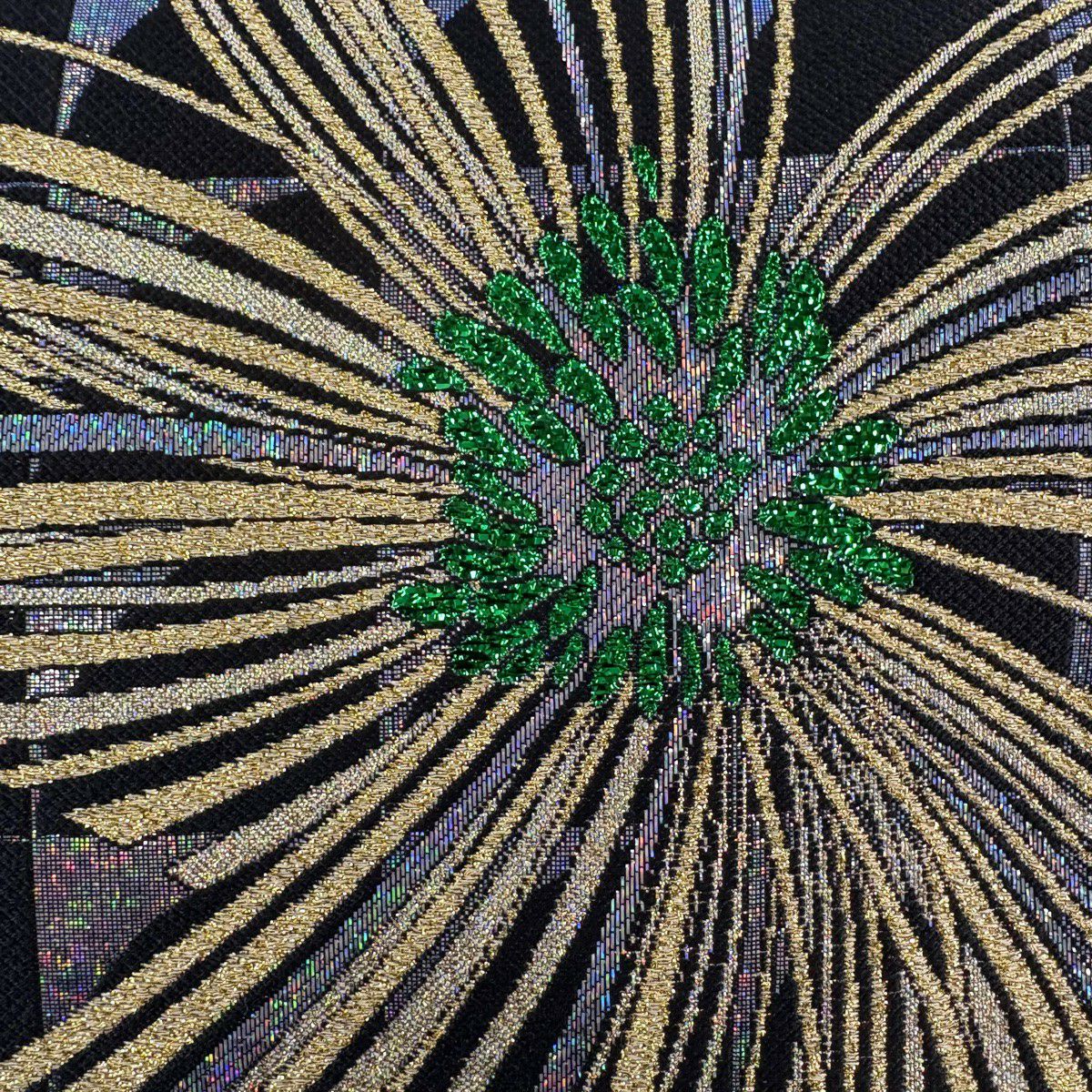 【美品】 袋帶 名品級 花 格子 金金箔 紫 六通 純蠶絲