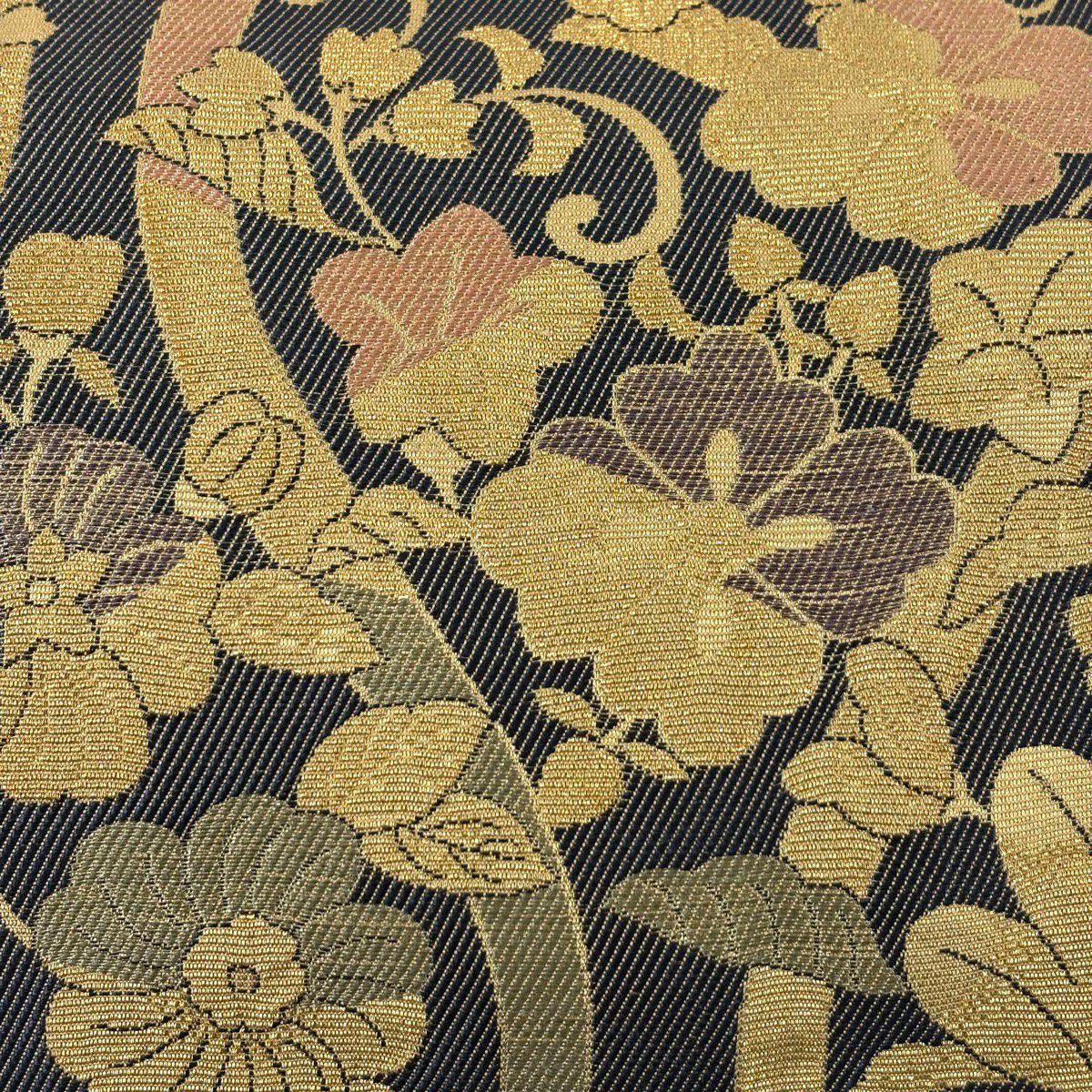 【美品】 袋帶 名品級 辻花染圖案 立涌 金絲 金金箔 金色 六通 純蠶絲